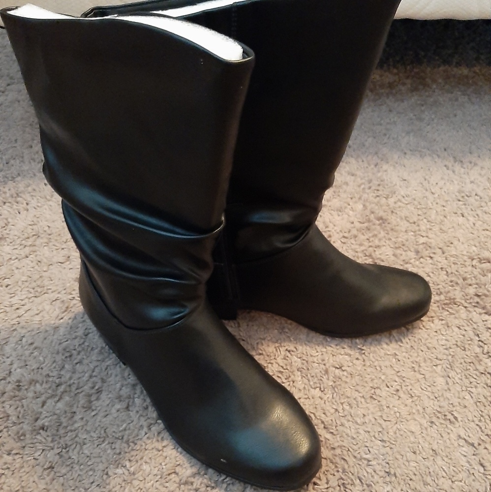 Black wide calf boots